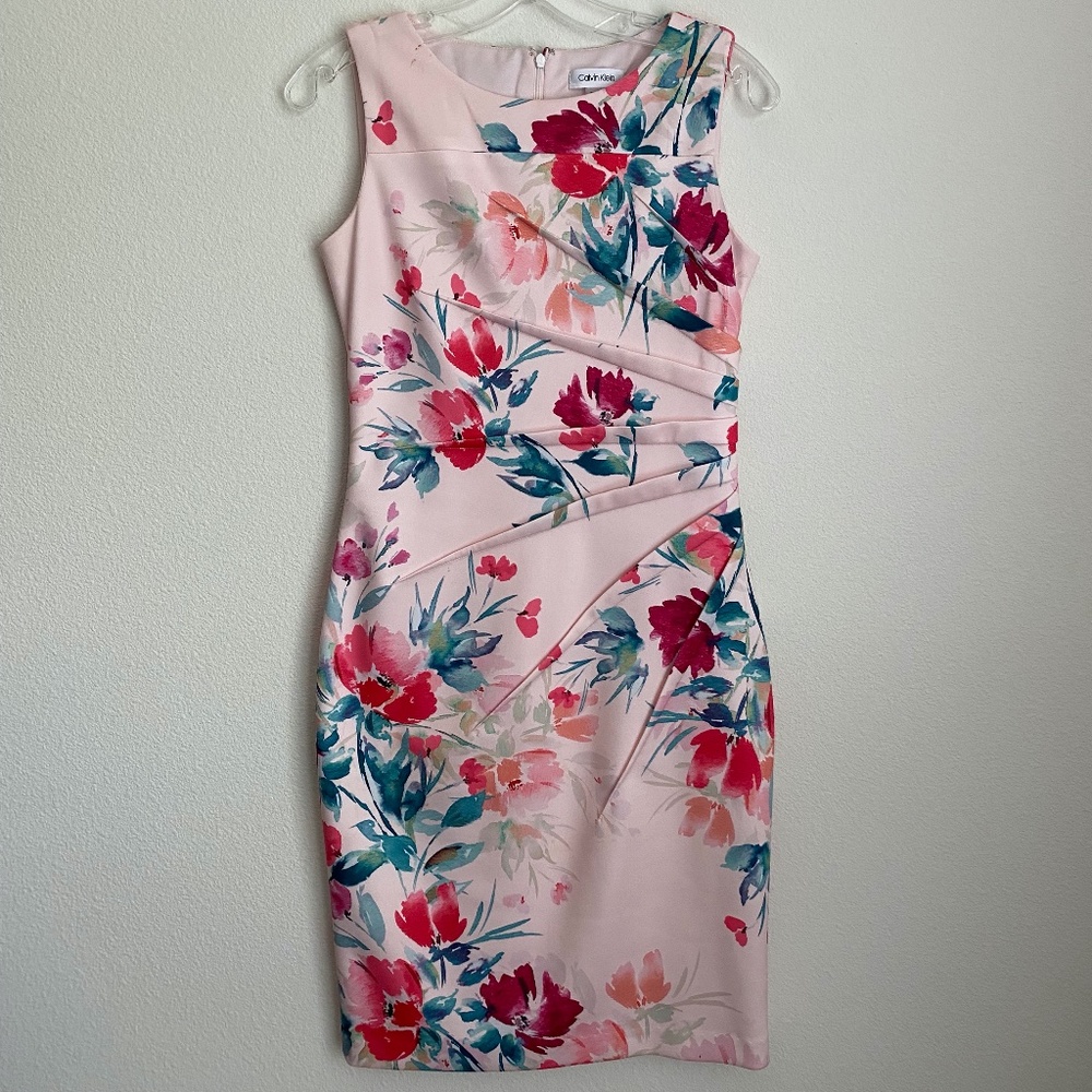 Calvin Klein - Size 4 - Women's Sleeveless Fitted Cocktail Floral Sheath Dress